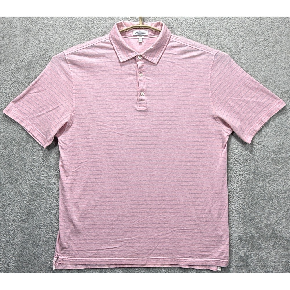 Peter Millar Polo Shirt Mens Large Pink Blue Crown Cool Striped Performance Golf - Picture 2 of 8